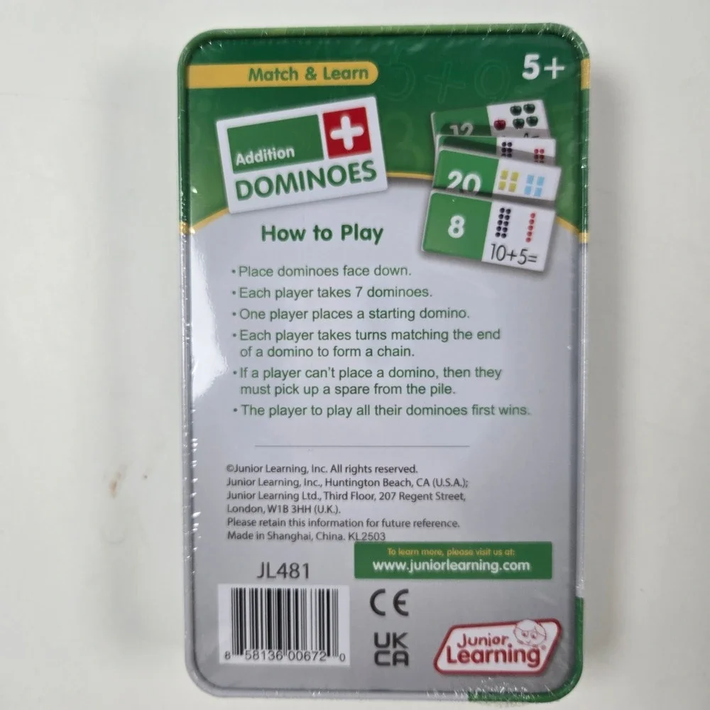 Junior Learning Addition Dominoes Match Kids Green Math Educational Game NEW